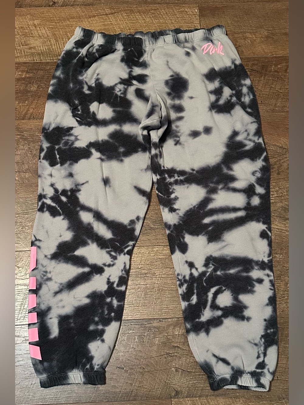 PINK Victoria's Secret Black & White Tie-Dye Joggers with Pink Logo